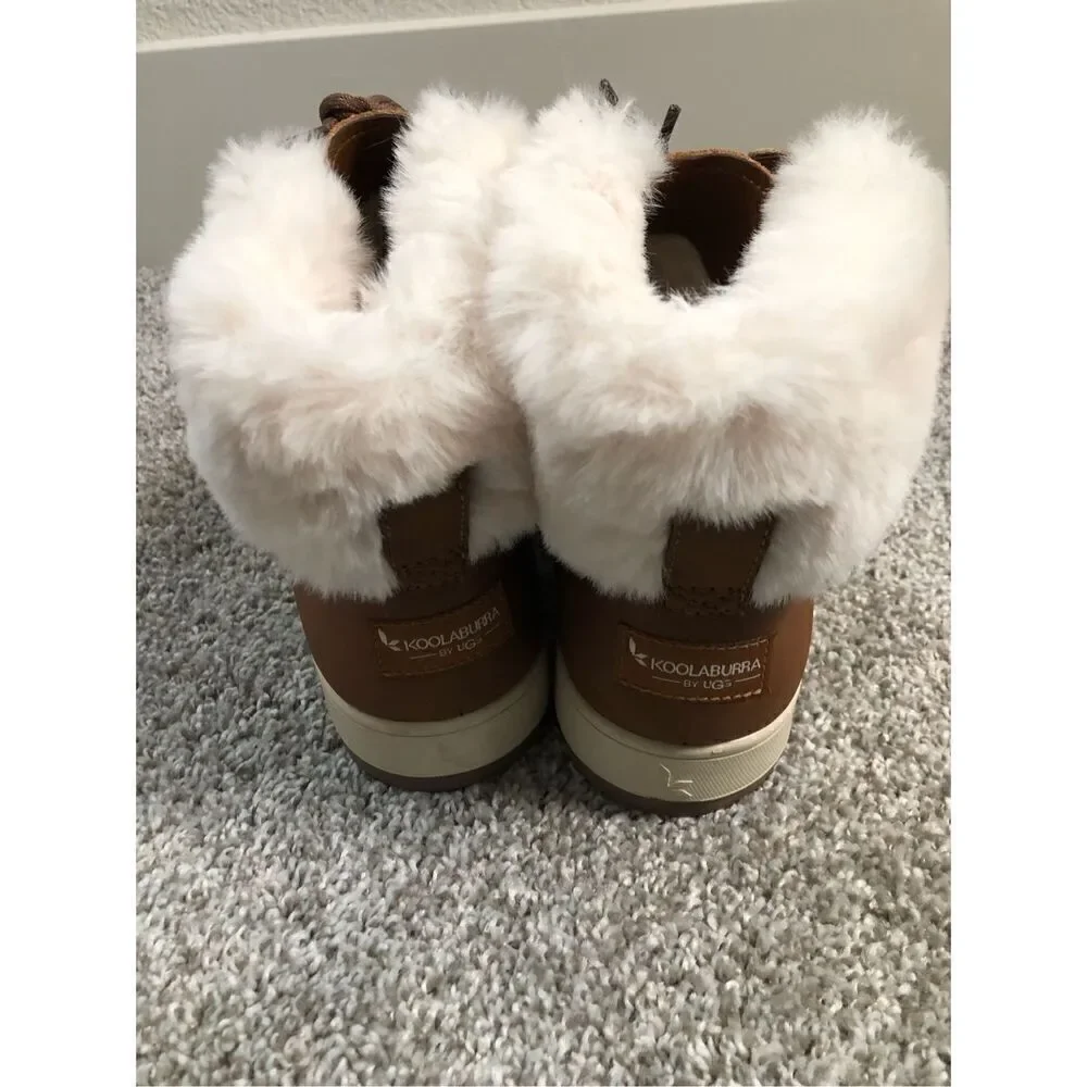 Koolaburra UGG Suede Tynlee Fuzzy Waterproof Boots Chestnut Women’s Size 8